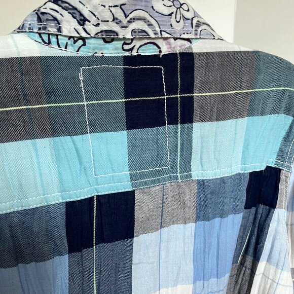 Cino SUNDANCE Floral Plaid Mixed Print Button Down Top Size S Blue Cotton - Picture 9 of 16